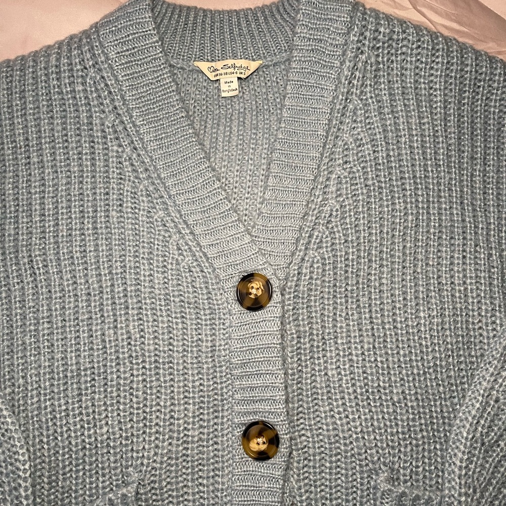 Blue Knit Oversized Boyfriend Cardigan